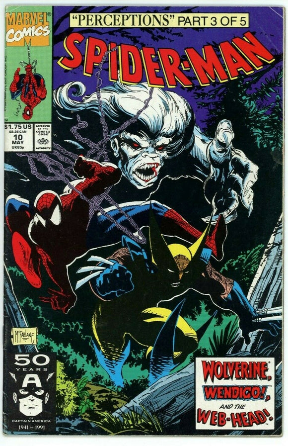 Spider-Man #10 (1990) - 6.0 FN *Wolverine/Wendigo*