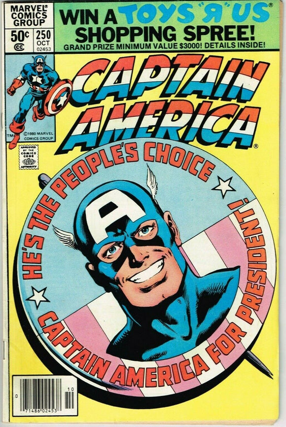 Captain America #250 (1968) - 6.5 FN+ *Cap For President*