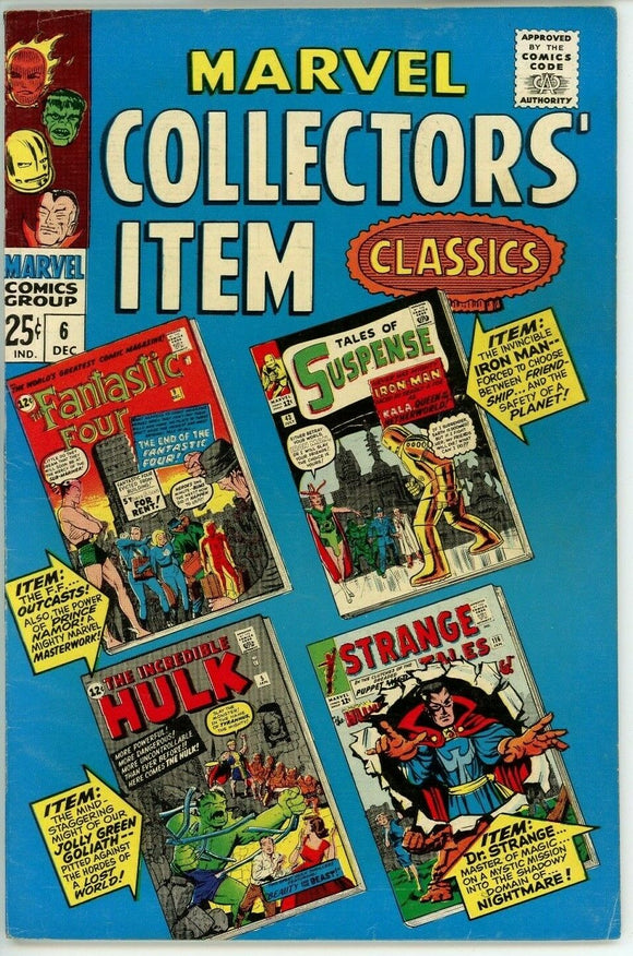 Marvel Collectors Item Classics #6 (1966) - 7.0 FN/VF *FF #9/Hulk #5 Reprints*