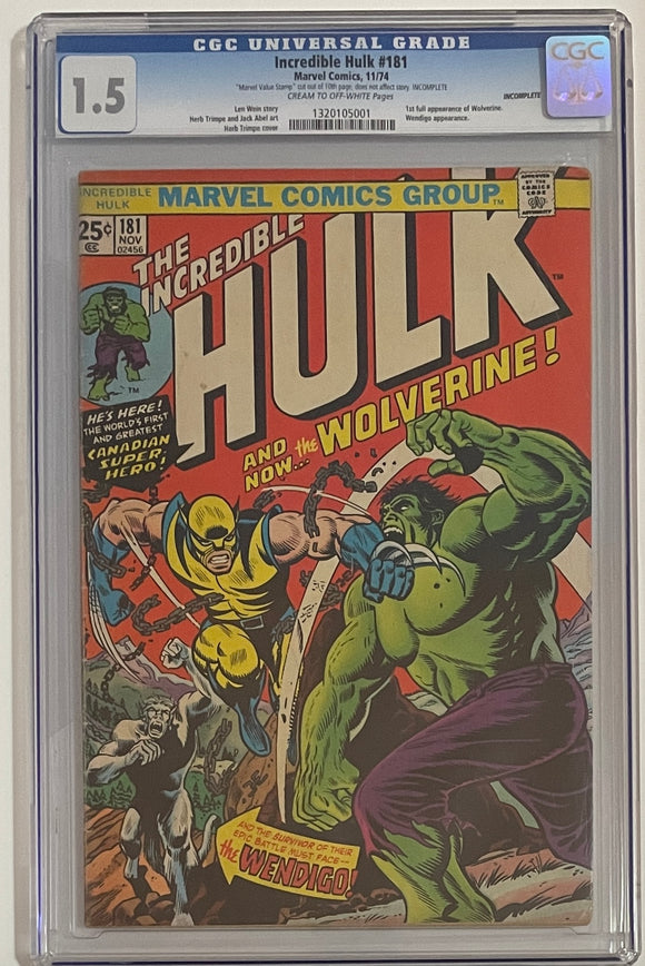 Incredible Hulk #181 (1962) - CGC 1.5 FR/GD *1st Full App Wolverine*