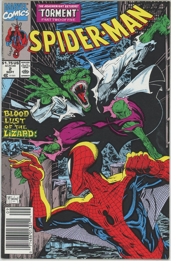 Spider-Man #2 (1990) - 7.5 VF- *Blood Lust of the Lizard* Newsstand