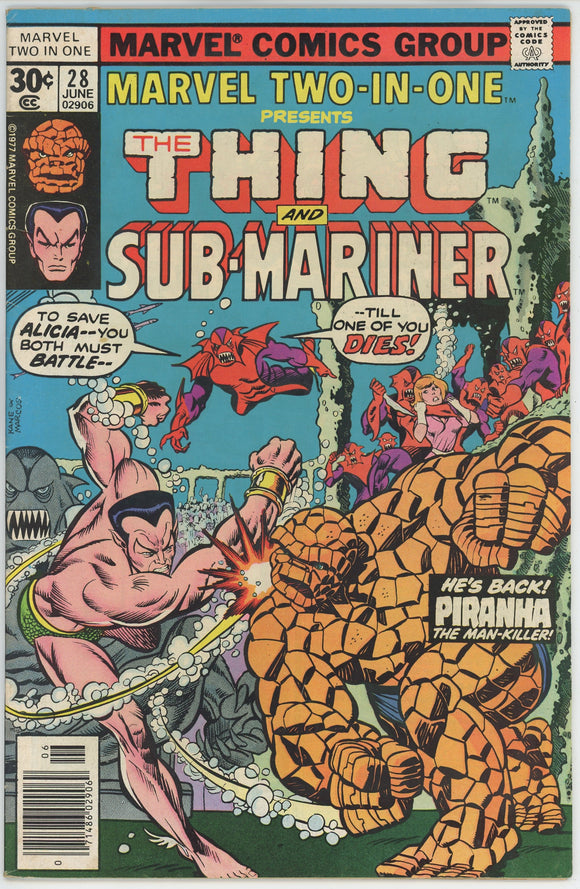 Marvel Two In One #28 (1974) - 7.5 VF- *Thing/Sub-Mariner*