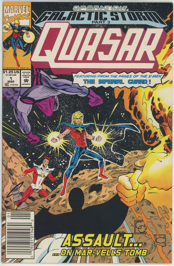 Quasar #32 (1989) - 7.0 FN/VF *Misprint #1 Newsstand Variant/Galactic Storm*