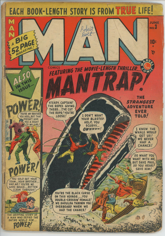 Man Comics #3 (1949 Atlas) - 1.5 FR/GD *Man-Trap*