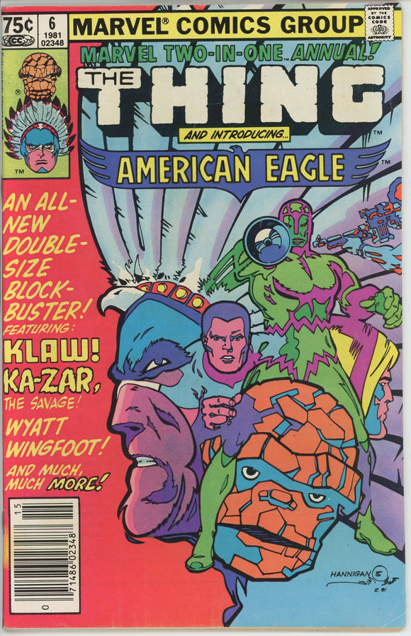 Marvel Two In One Annual #6 (1974) - 6.5 FN+ *1st App American Eagle* Newsstand