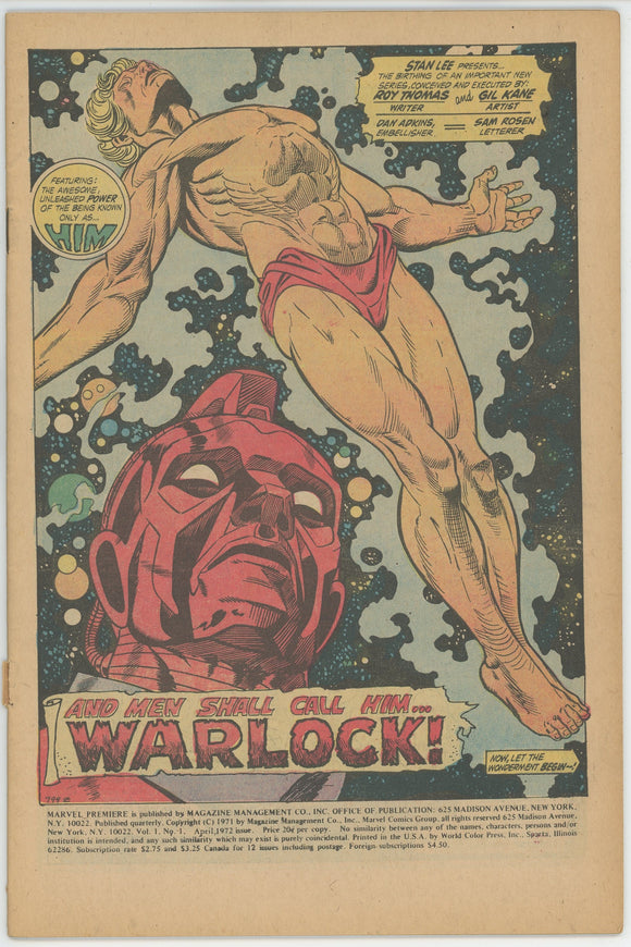 Marvel Premiere #1 (1972) - Coveless *1st Adam Warlock Costume*